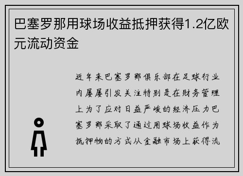 巴塞罗那用球场收益抵押获得1.2亿欧元流动资金 巴塞罗那用球场收益抵押获得1.2亿欧元流动资金